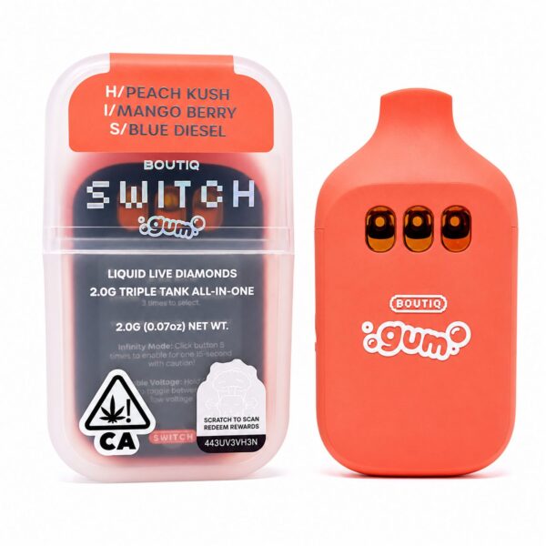 Boutiq Switch GUM (2g) – Peach Kush x Mango Berry x Blue Diesel