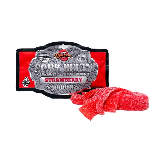 Devour Sour Belts (3000mg) – Strawberry — THC gummies available at Cali Canna