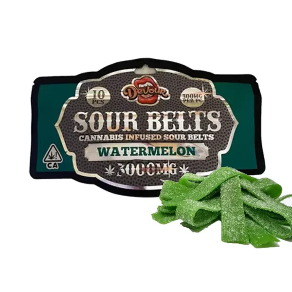 Devour Sour Belts (3000mg) – Watermelon — THC gummies available at Cali Canna