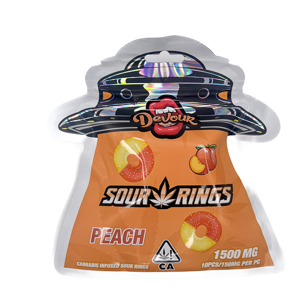 Devour Edibles (1500mg) - Sour Peach Rings — THC gummies available at Cali Canna