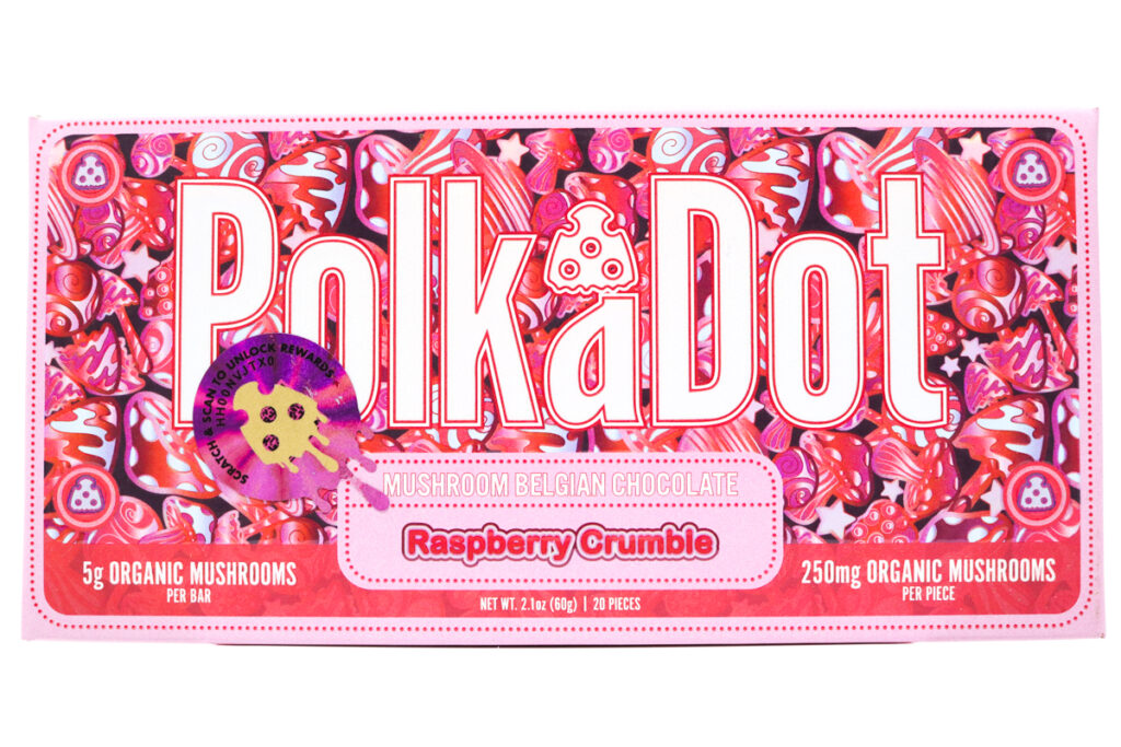 Polka Dots Magic Chocolate (5g) - Raspberry Crumble — mushroom chocolate available at Cali Canna