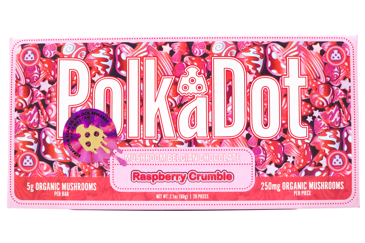 Polka Dots Magic Chocolate (5g) - Raspberry Crumble — mushroom chocolate available at Cali Canna