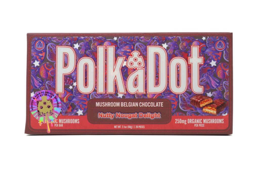Polka Dots Magic Chocolate (5g) - Nutty Nougat Delight — mushroom chocolate available at Cali Canna