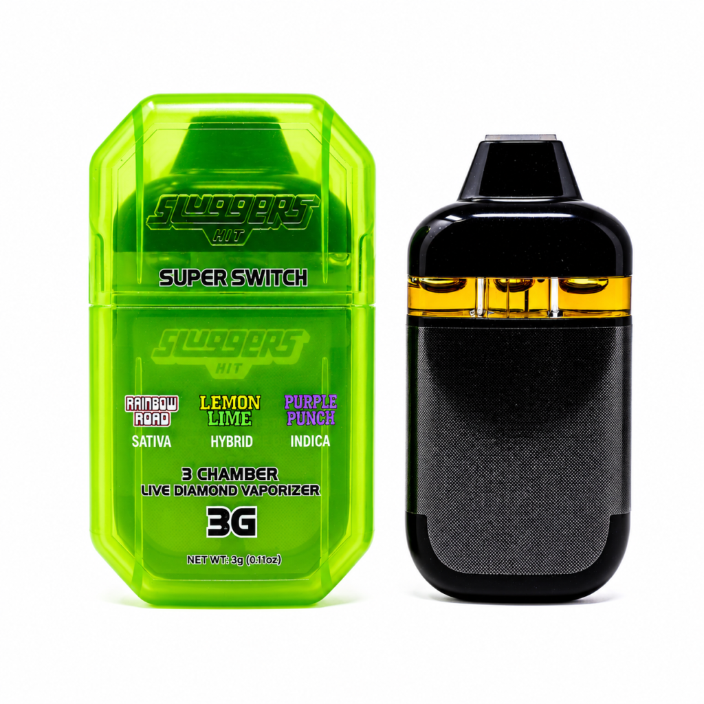 Sluggers Hit Super Switch 3 Chamber Vape (3g) – Rainbow Road x Lemon Lime x Purple Punch