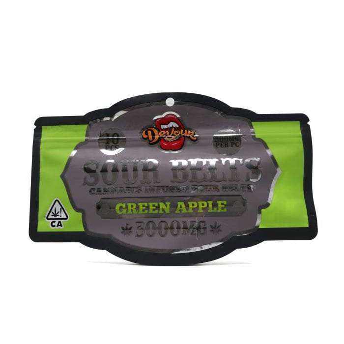 Devour Sour Belts (3000mg) – Green Apple — THC gummies available at Cali Canna